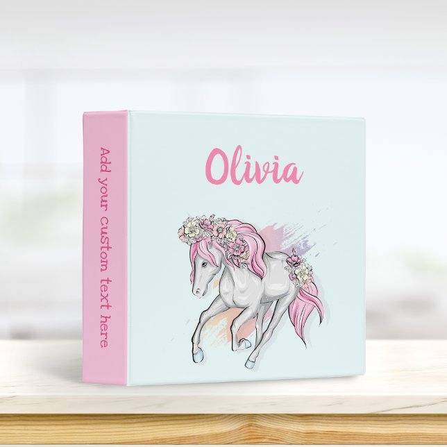 Cute Horse with Flowers Back to School Girls 3 Ring Binder (Creator Uploaded)