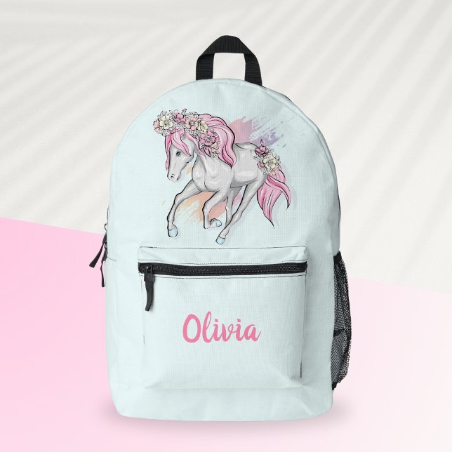 Cute Horse with Flowers Back to School Girls Printed Backpack (Creator Uploaded)