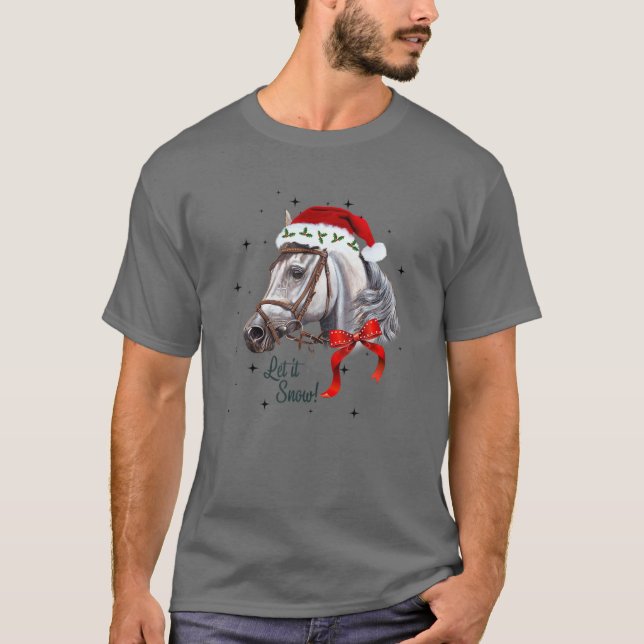 Cute Horse With Santa Hat Let It Snow Horse Lover T-Shirt (Front)