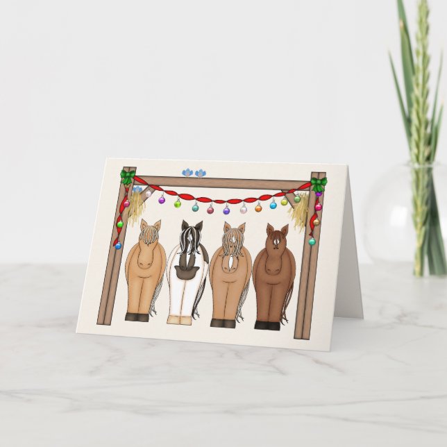 Cute Horses Happy Holidays Horse Herd Christmas Holiday Card (Front)