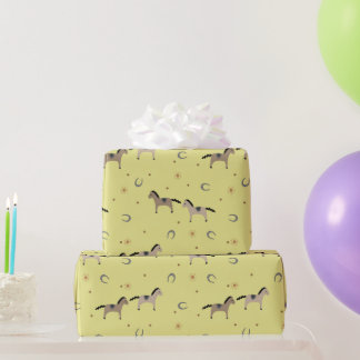 Cute Horses & Horseshoes Kids Birthdays Yellow Wrapping Paper