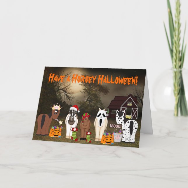 Cute Horses in Costumes Holiday Horse Halloween Card (Front)