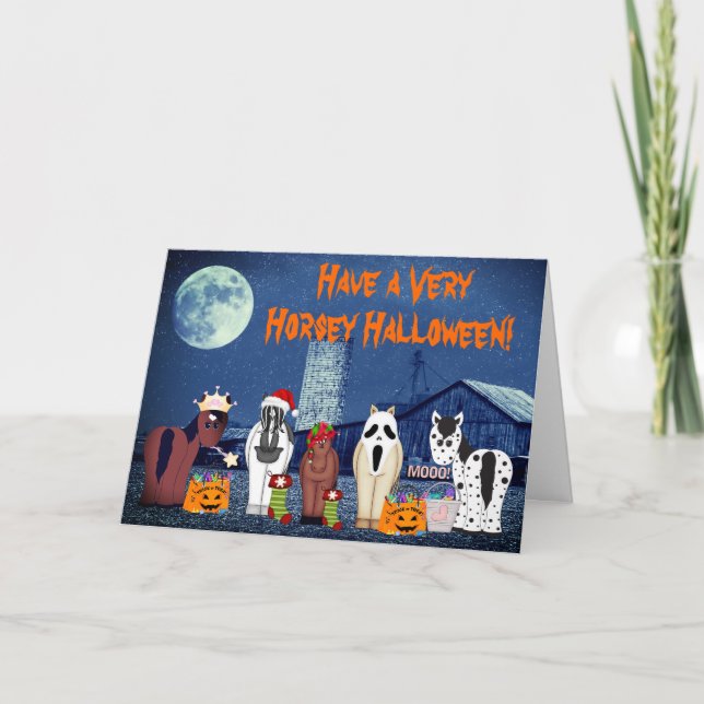 Cute Horses in Costumes Horsey Halloween Horse Card (Front)