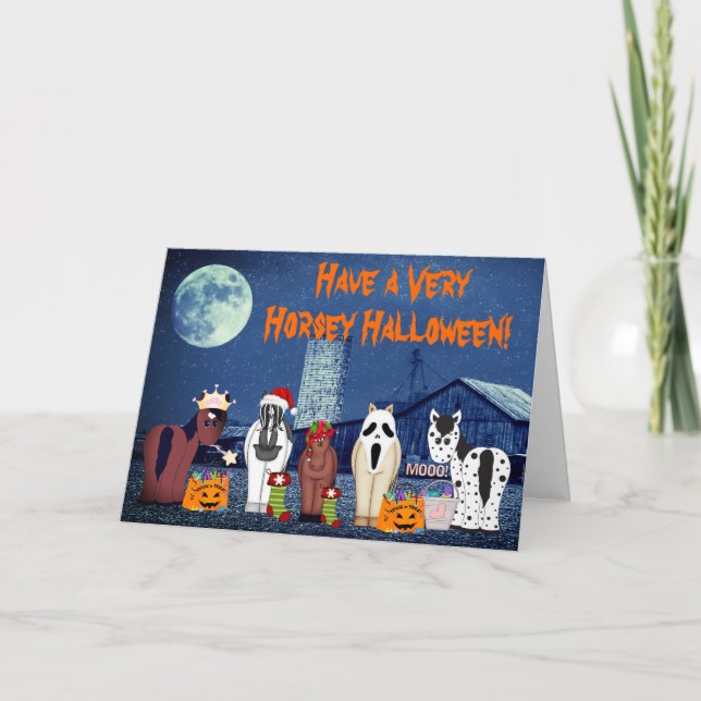 Cute Horses in Costumes Horsey Halloween Horse Card (Front)