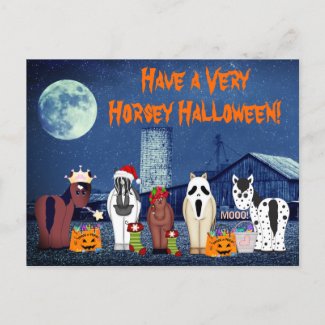 Cute Horses in Costumes Horsey Halloween Horse Holiday Postcard
