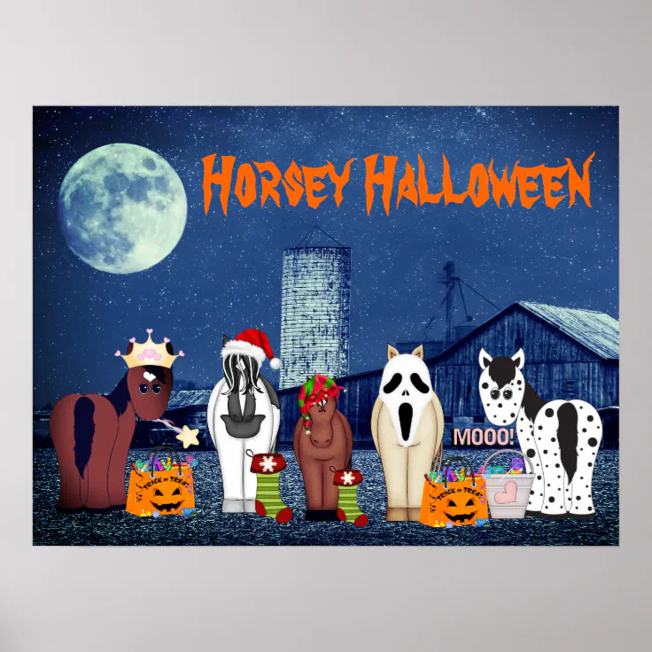 Cute Horses in Costumes Horsey Halloween Horse Poster  Zazzle