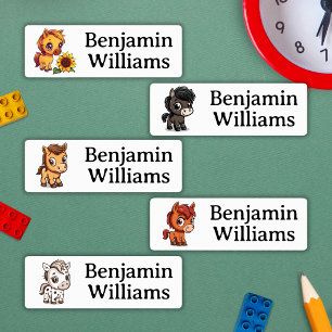 Cute Horses School Daycare Camp Name Labels