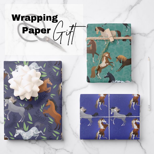 Cute Horses  Wrapping Paper Sheets (Cute Horse Illustration wrapping paper sheets)