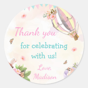 Cute Hot Air Balloon 1st Watercolor Birthday RSVP Classic Round Sticker