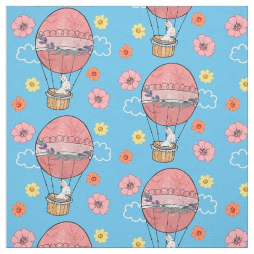 Cute Hot Air Balloon and Bunny Pattern Fabric