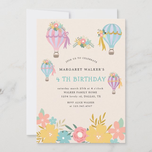cute hot air balloon Birthday Invitation (Front)