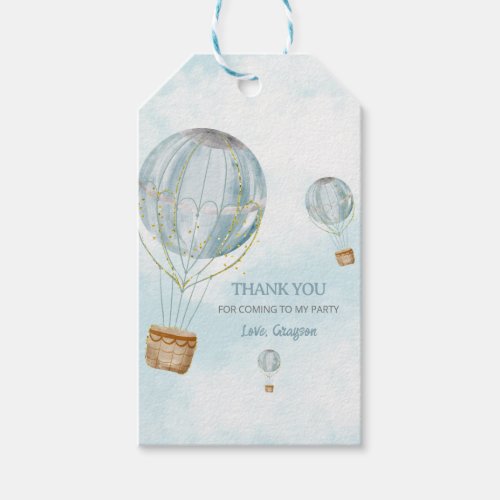 Cute Hot Air Balloon Blue Thank You Gift Tags