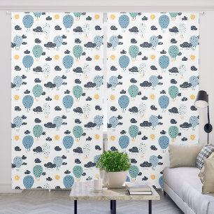 Cute Hot Air Balloon Clouds Blue Boys Nursery Blackout Curtains