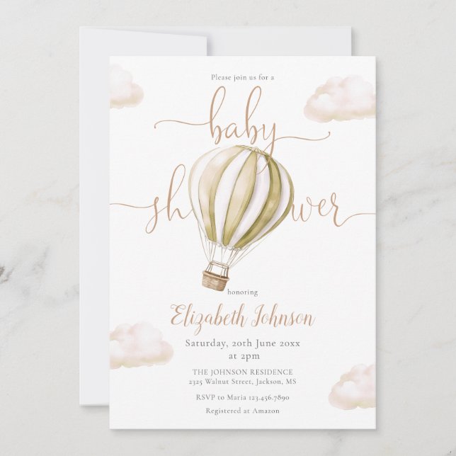 Cute Hot Air Balloon Gender Neutral Baby Shower Invitation (Front)