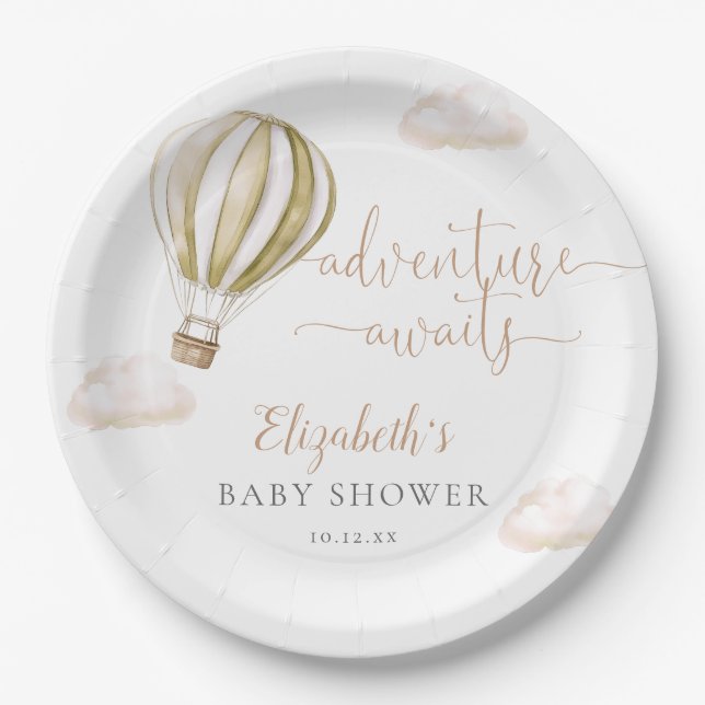 Cute Hot Air Balloon Gender Neutral Baby Shower Paper Plates (Front)