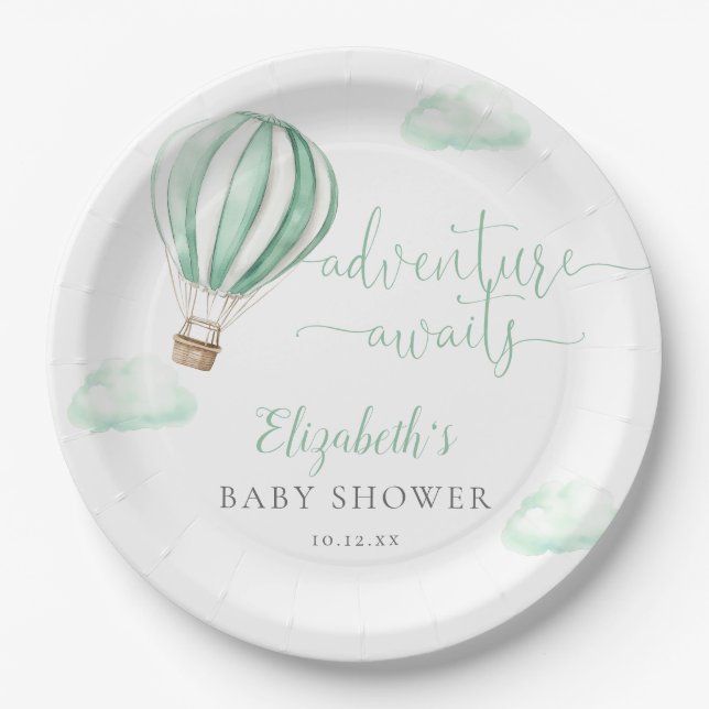 Cute Hot Air Balloon Gender Neutral Baby Shower Paper Plates (Front)