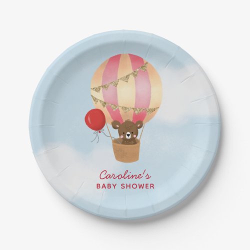 Cute Hot Air Balloon Girl Baby Shower Paper Plates