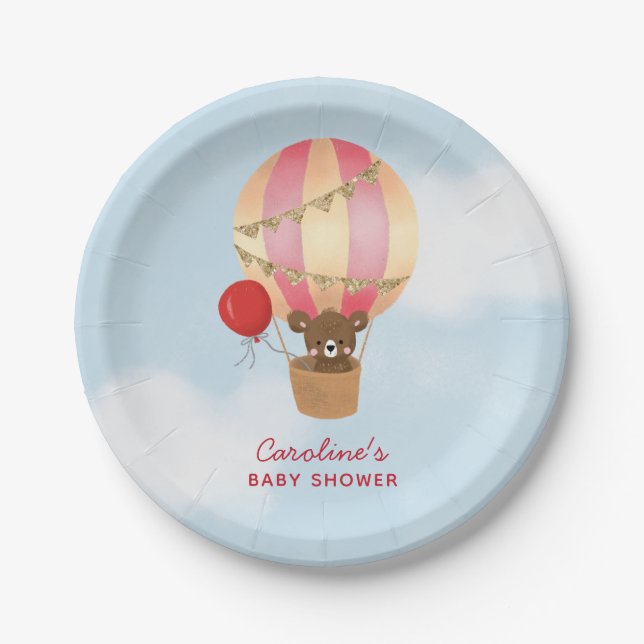 Cute Hot Air Balloon Girl Baby Shower Paper Plates (Front)