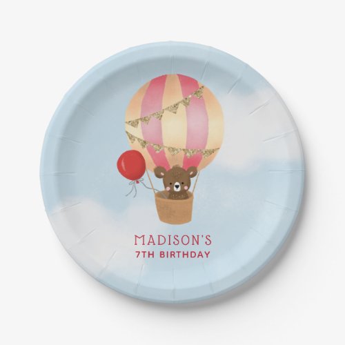 Cute Hot Air Balloon Girl Birthday Party Paper Plates