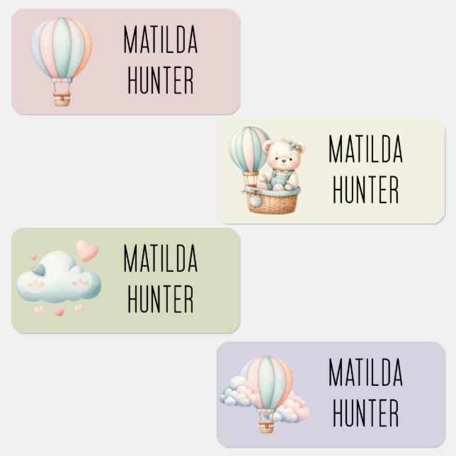Cute hot air balloon girl name clothing labels (Group)