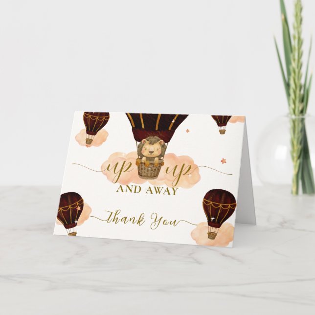 Cute Hot Air Balloon Jungle Lion Boy Baby Shower  Thank You Card (Front)