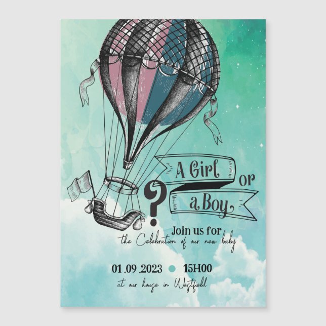 Cute Hot Air Balloon Magnet invitation (Front)