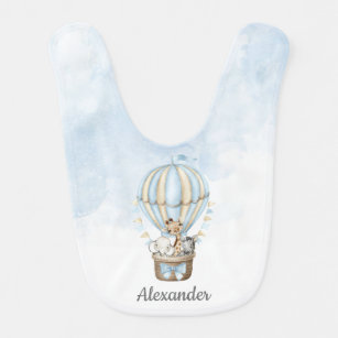 Cute Hot Air Balloon Safari Animals Baby Bib