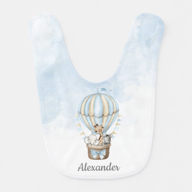 Cute Hot Air Balloon Safari Animals Baby Bib (Front)