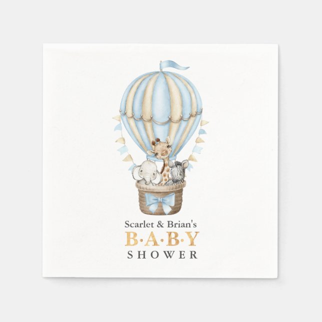 Cute Hot Air Balloon Safari Animals Baby Shower  N Napkins (Front)