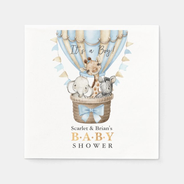 Cute Hot Air Balloon Safari Animals Baby Shower  Napkins (Front)