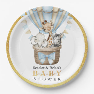 Cute Hot Air Balloon Safari Animals Baby Shower Paper Plates