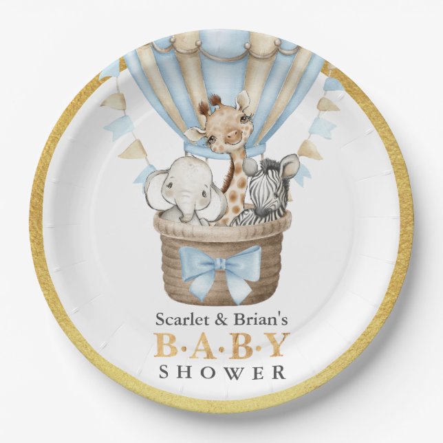 Cute Hot Air Balloon Safari Animals Baby Shower  Paper Plates (Front)