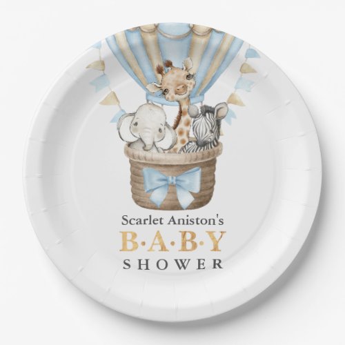 Cute Hot Air Balloon Safari Animals Baby Shower  Paper Plates