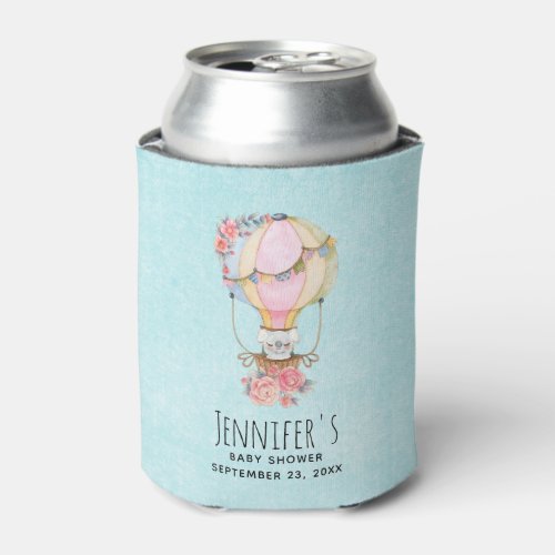 Cute Hot Air Balloon Watercolor Baby Shower Can Cooler