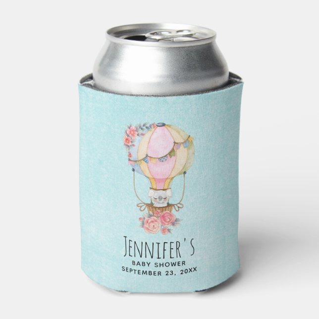 Cute Hot Air Balloon Watercolor Baby Shower Can Cooler (Can Front)