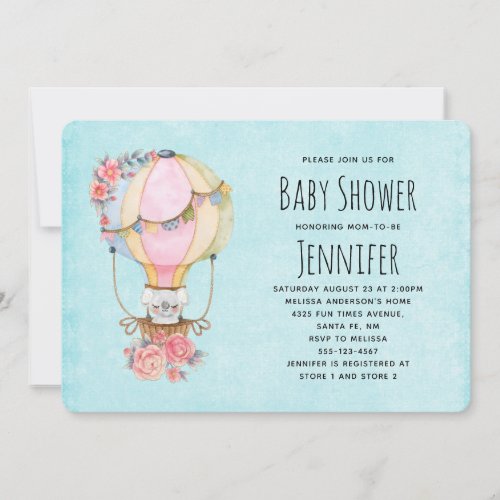 Cute Hot Air Balloon Watercolor Baby Shower Invita Invitation
