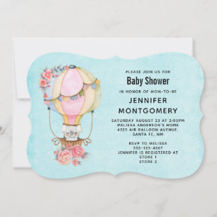 Cute Hot Air Balloon Watercolor Baby Shower Invitation