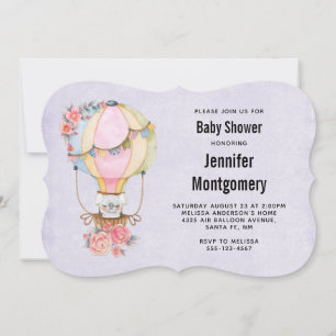 Cute Hot Air Balloon Watercolor Baby Shower Invitation