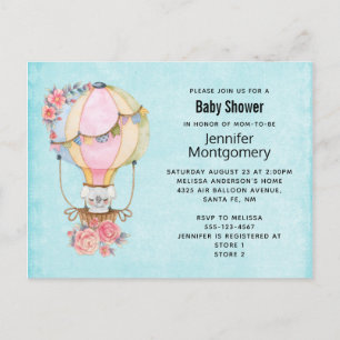 Cute Hot Air Balloon Watercolor Baby Shower Invitation Postcard