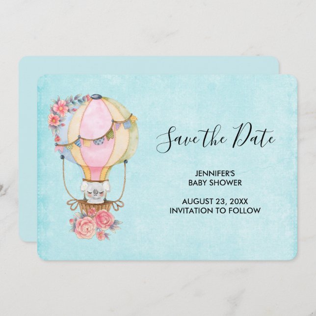 Cute Hot Air Balloon Watercolor Baby Shower Save The Date (Front/Back)