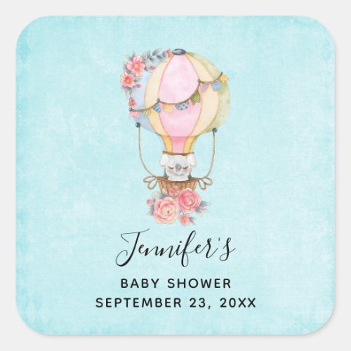 Cute Hot Air Balloon Watercolor Baby Shower Square Sticker