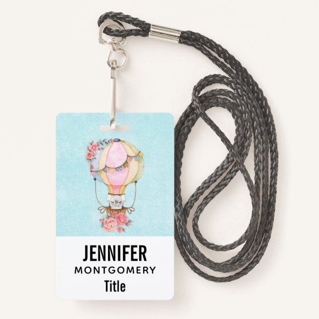 Cute Hot Air Balloon Watercolor Badge (Front with Lanyard)