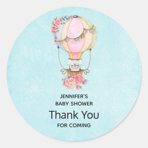 Cute Hot Air Balloon Watercolor Thank You Classic Round Sticker