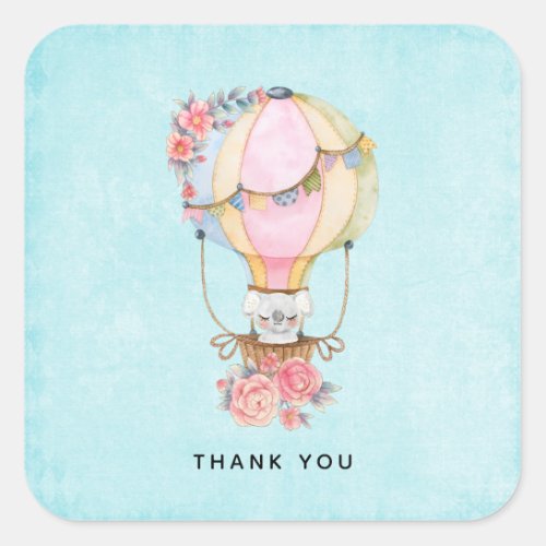 Cute Hot Air Balloon Watercolor Thank You Square Sticker