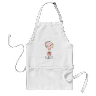 Cute Hot Air Balloon with Bear Watercolor Adult Apron