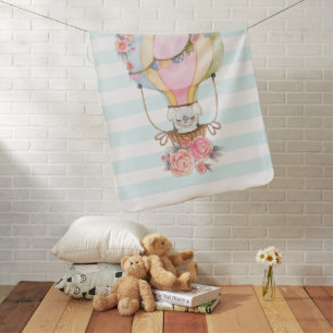 Cute Hot Air Balloon with Bear Watercolor Baby Blanket