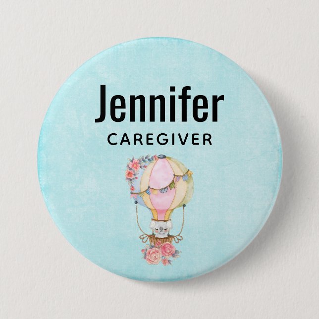  Cute Hot Air Balloon with Bear Watercolor  Button (Front)
