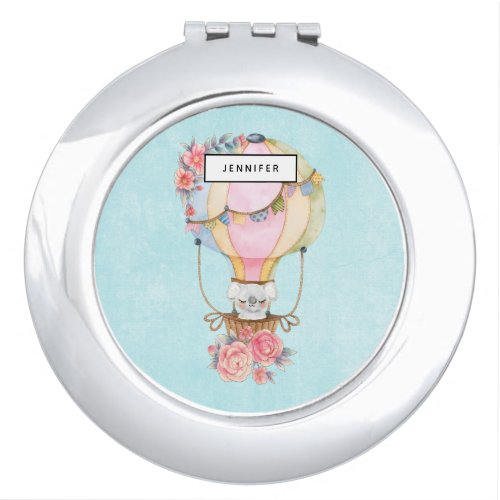 Cute Hot Air Balloon with Bear Watercolor  Compact Mirror