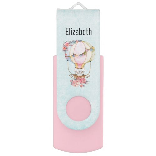 Cute Hot Air Balloon with Bear Watercolor  Flash Drive