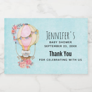 Cute Hot Air Balloon with Bear Watercolor Food Label